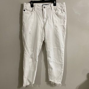 KanCan White Distressed Raw Hem Crop Skinny Jeans